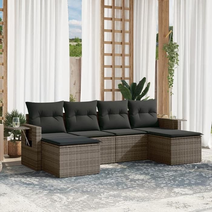 VidaXL Garden Lounge Set with Cushions 6 Pcs, Patio Sofas, Patio Furniture Set, Outdoor Furniture, Grey 3252857