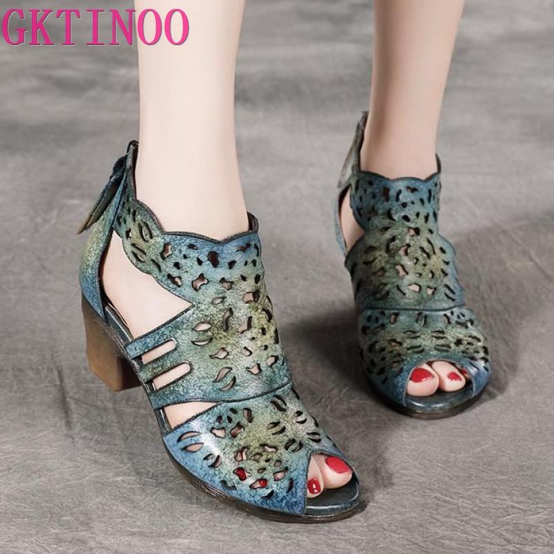 Fashion GKTINOO Women Sandals Summer 2025 New Women Shoes Genuine Leather Retro Zip Casual Sewing Handmade Leisure Ladies Sandals