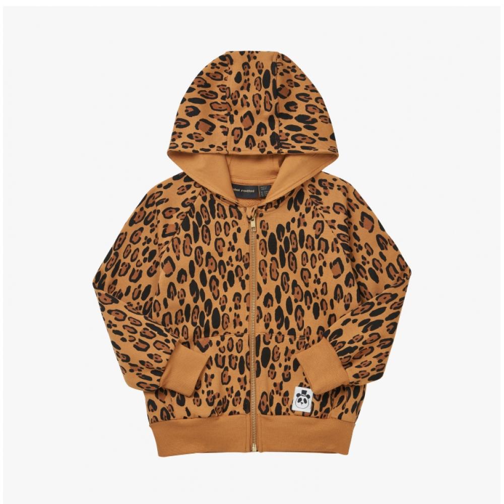 Mini Rodini 1000014113 Basic Leopard Zip Hoodie Leopard Barnhuvtröja med dragkedja