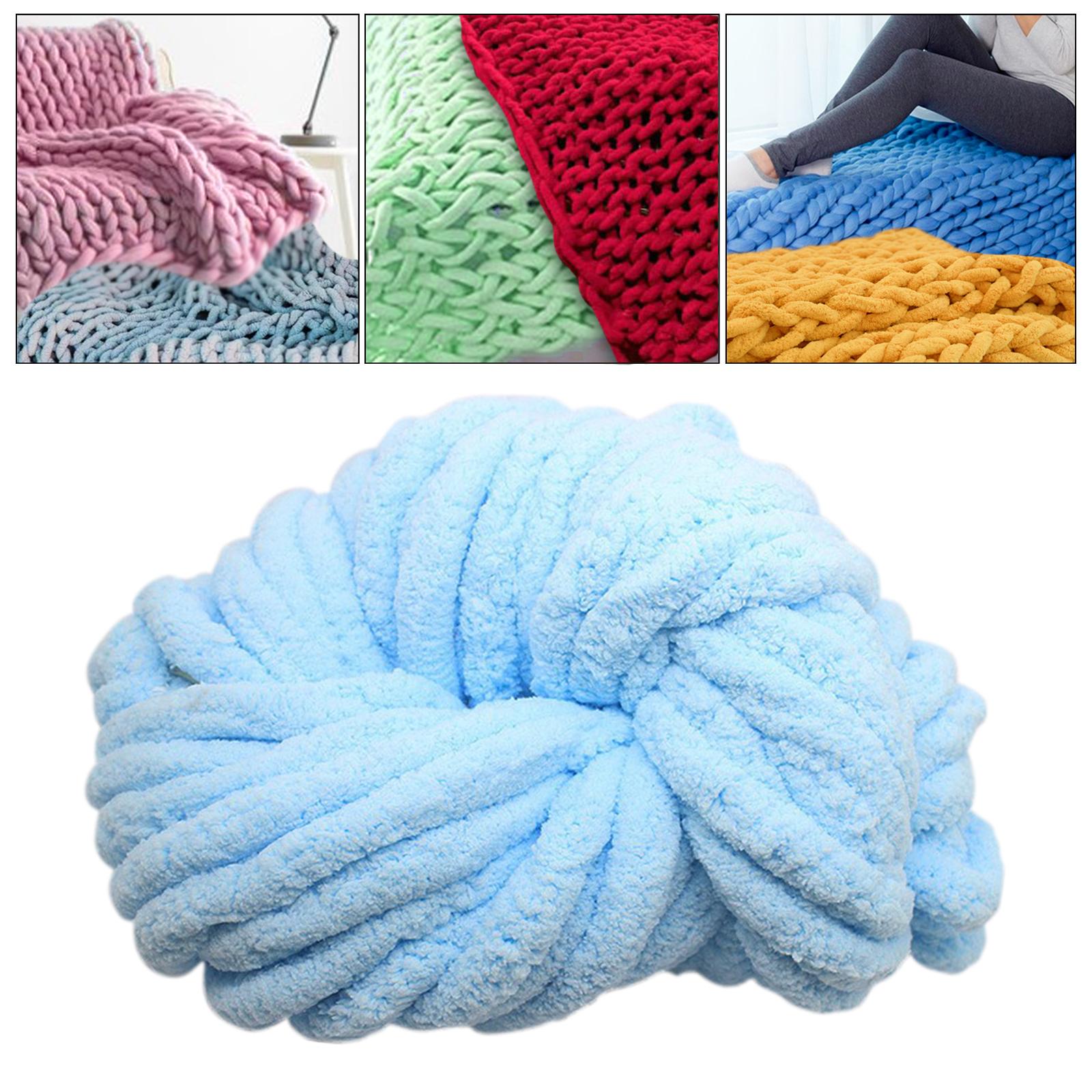 

Толстая пряжа синель, моющаяся, мягкая, плюшевая пряжа, гигантский калибр 7, объемная пряжа для ручного вязания, одеяла, шарфа, поделок, вязания крючком светло-синий