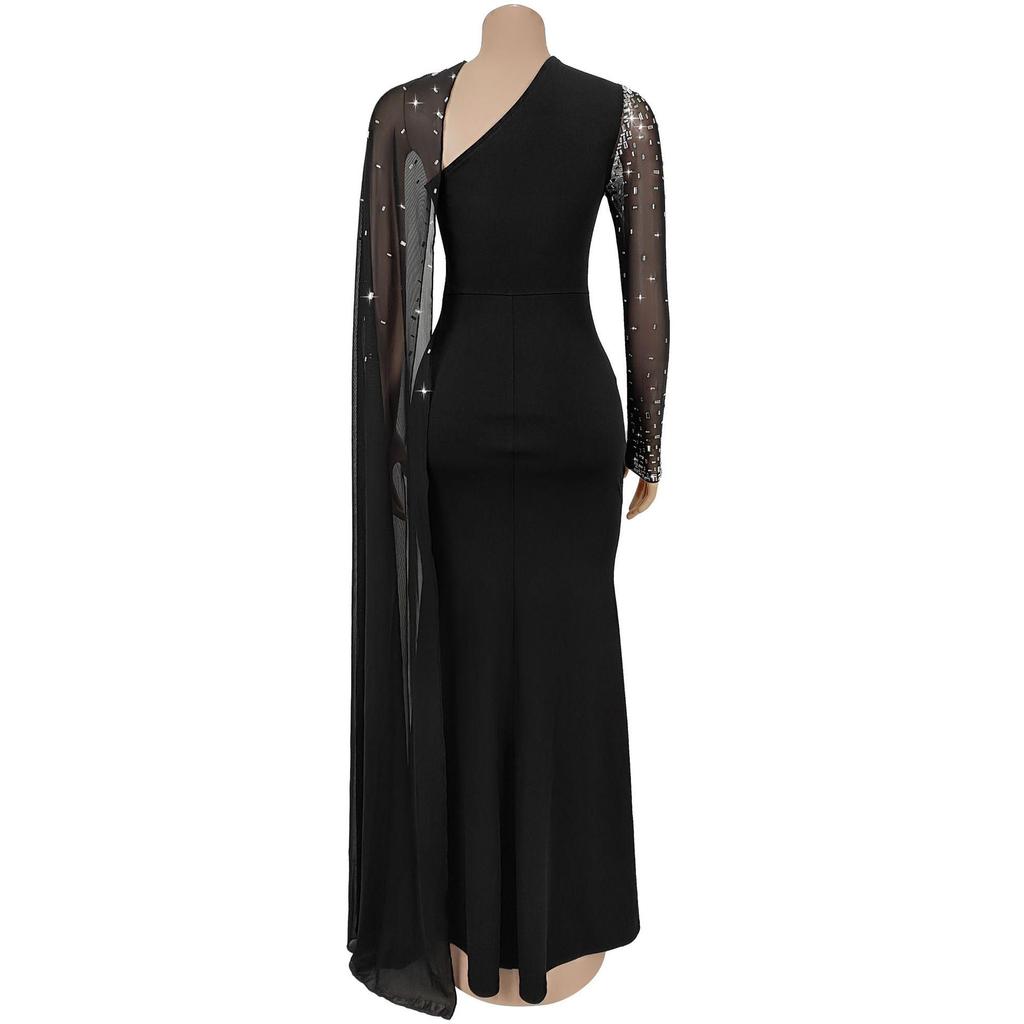 European & American Fashion Sexy Mesh Dress with Hip-Hugging Fit and Hot Drilling Details