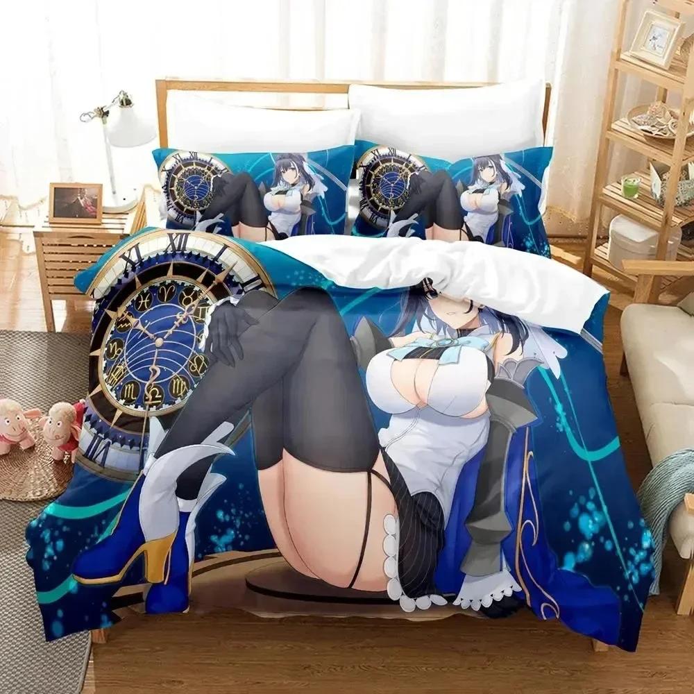 3D Print Anime Ouro Kronii Bedding Set Printed With Pillowcase Bed Duvet Cover Soft Queen King Size Bedclothes Home Boys Adult