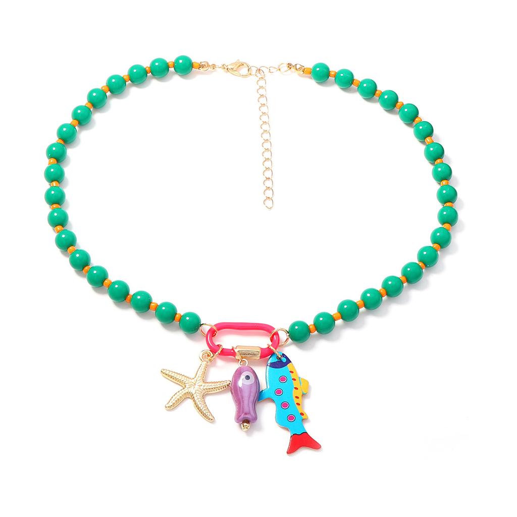 Summer Beach Vacation Children's Fun Small Fish Starfish Shell Pendant Beaded Necklace Niche Personality Versatile Women's Models