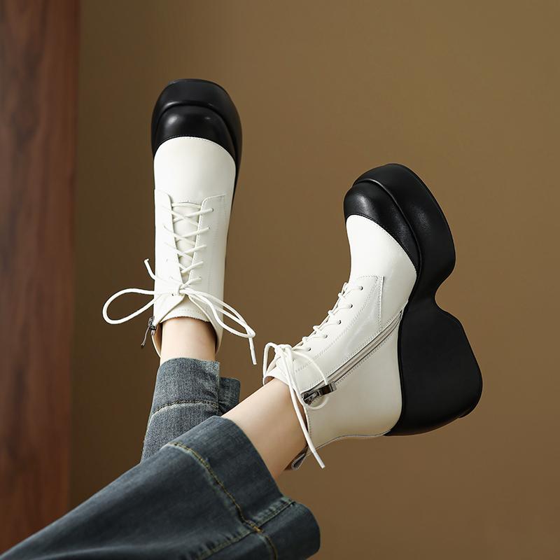 Fashion 2025 NEW Autumn Women Boots Women Shoes Round Toe Chunky Heel Boots for Women Motorcycle Platform Boots high heels