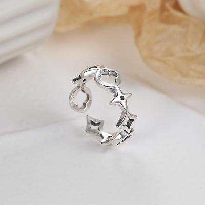 Korean Style Personalized Simple S925 Sterling Silver Ring Niche Design Ins Cold Style Hollow Marcasite Ring