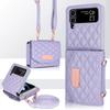 Lanyard Cards Solt Leather Wallet Case for Samsung Galaxy Z Flip 6 5 4 3 5G Flip6 Flip5 Strap Diamond Triple Fold Purse Cover