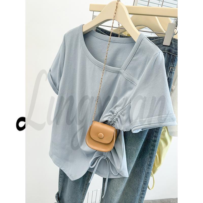 Women s Summer Pleated Slim-Fit Short Sleeve T-shirt 4XL