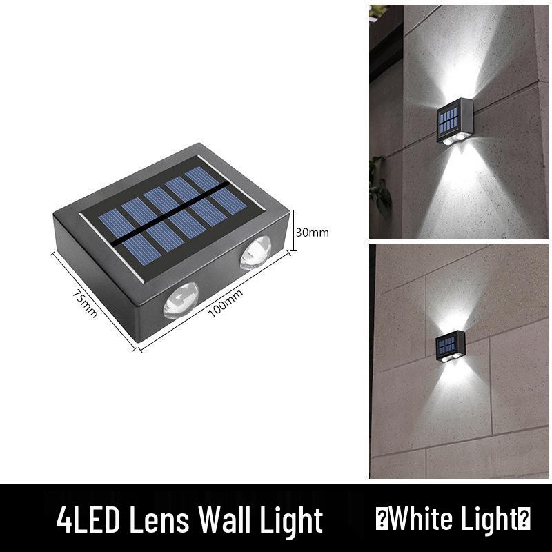 מנורת קיר חיצונית עמידה למים עם ראש כפול סולארי: פנס גן עולה/יורד עם קישוט זוהר