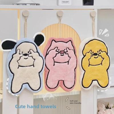 Cute Cartoon Coral Fleece Hand Towel - Embroidered, Super Absorbent, Perfect for Kitchen, Bathroom, or Kids.