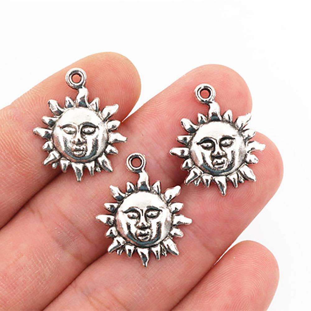 21x17mm 15pcs Antique Silver Plated Gold plated Bronze Sun Handmade Charms Pendant:DIY for bracelet necklace