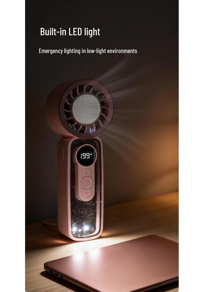 Portable USB-Charged Transparent Fan with Ice Pack and Display Screen for Outdoor Use