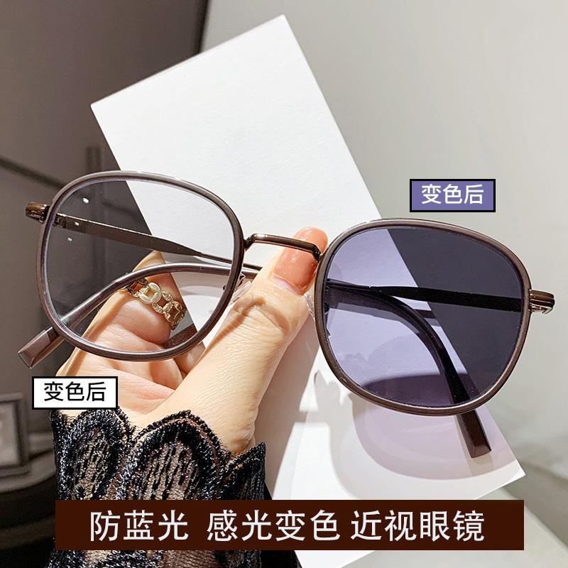 Anti-Blue Light Discoloration Glasses Round Frame White Plain Student Glasses Frame Degree Myopia Finished Product Generation Tide