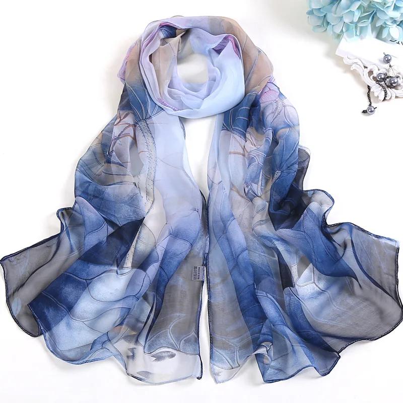Seidenschals Damen Chiffon Wickeltücher Schals Dünner Hijab Schal Für Damen Blumendruck Bandana Kopftücher Sonnenschutz Langer Halsscarf