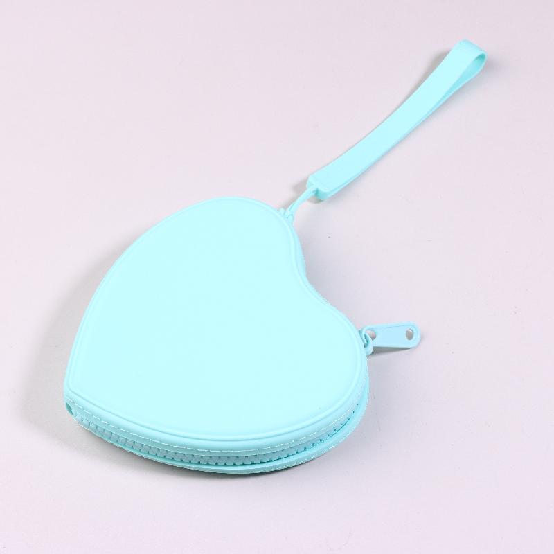 Portable Silicone Coin Purse Waterproof Heart-Shaped Small Wrist Wallet Solid Color Zipper Travel Sundries Storage Bag