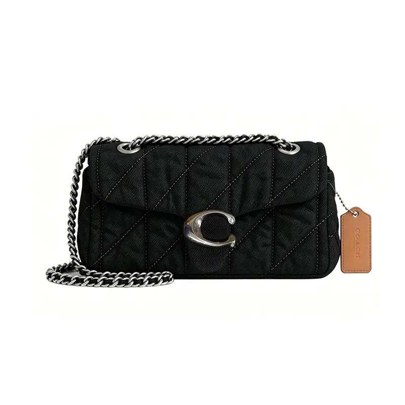 COACH Tabby Denim Nappa Leather Portable Crossbody Bag , Shoulder Bag Small Women's Silver Black (Unisex) Crossbody Bags CR701 LHBLK