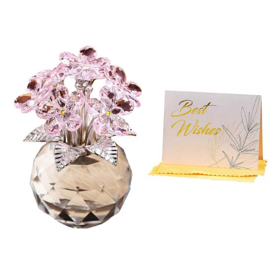 Faux Crystal Flower Figurine Forget Me Not Flower Gift for Women Sympathy Clear Glass Flower Ornaments for Valentine's Day Birthday Table Decor