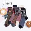5 Pairs of Women's Mid-calf Socks, Thickened and Warm Rabbit Wool Socks with Thick Thread and Ethnic Style