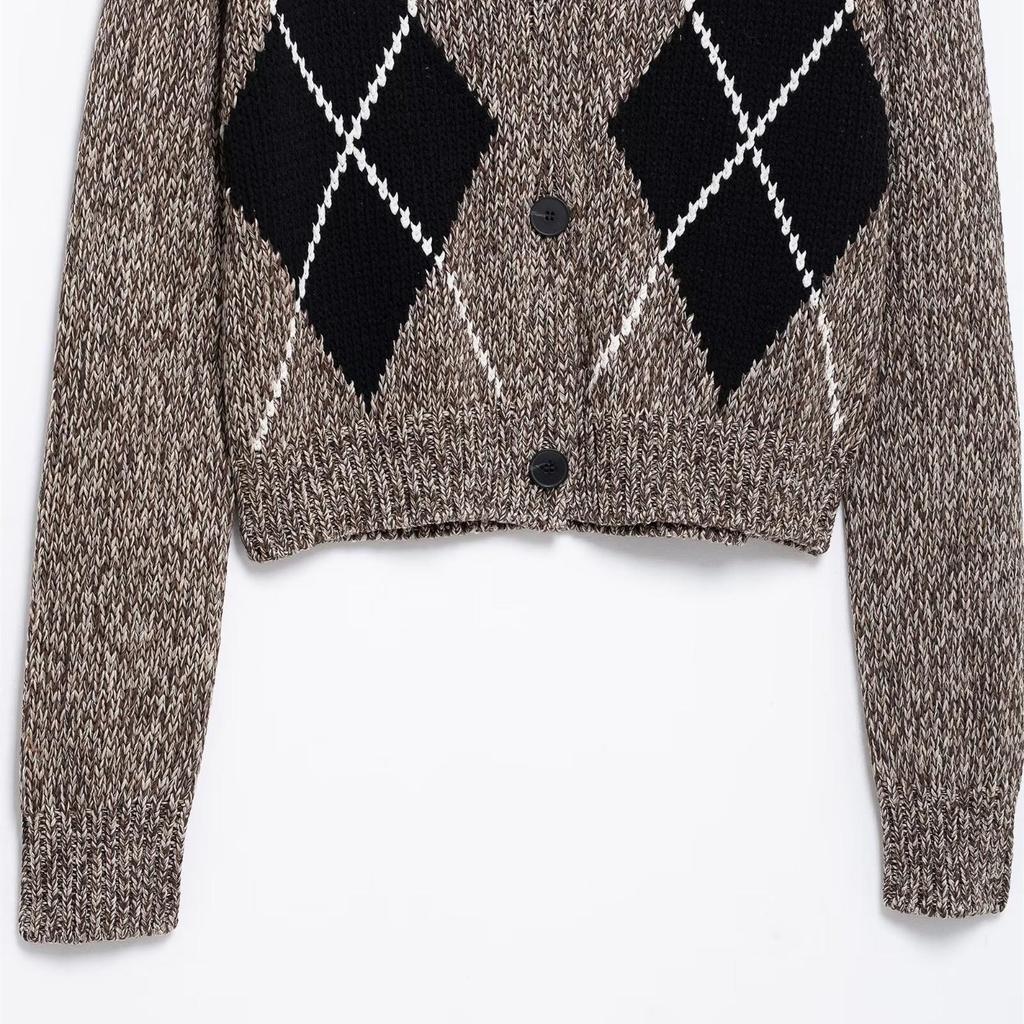 Spring 2025 Women's Plaid V-Neck Knit Cardigan