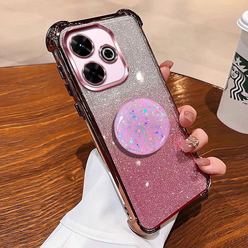 For POCO M6 Plus Holder Case Luxury Shiny Protective Shockproof Stand Cover Case For Xiaomi Redmi 13 5G 4G 13X 13C Coque Shell