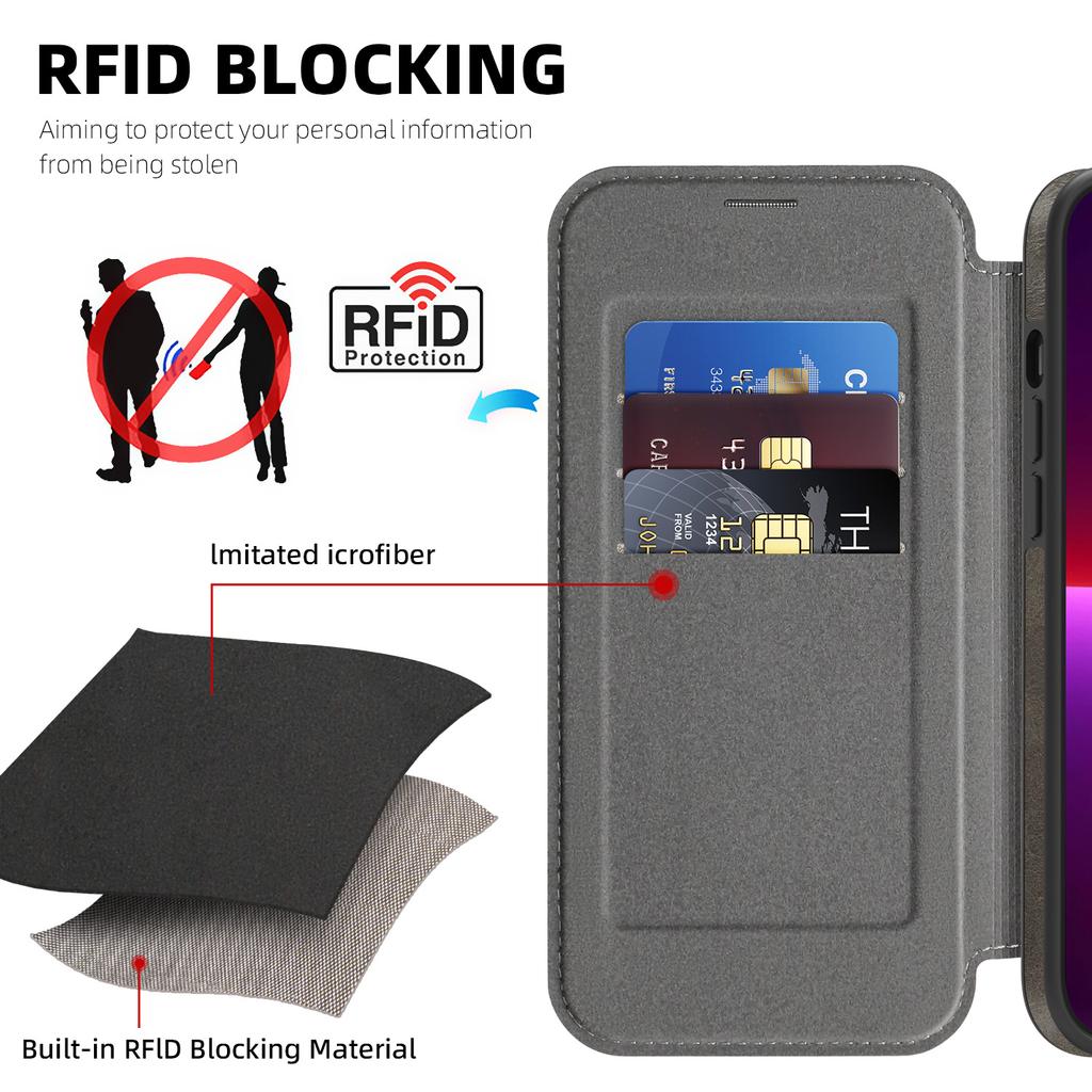 For iPhone 13 Pro Case Compatible with MagSafe RFID Blocking Card Holder Leather Phone Cover