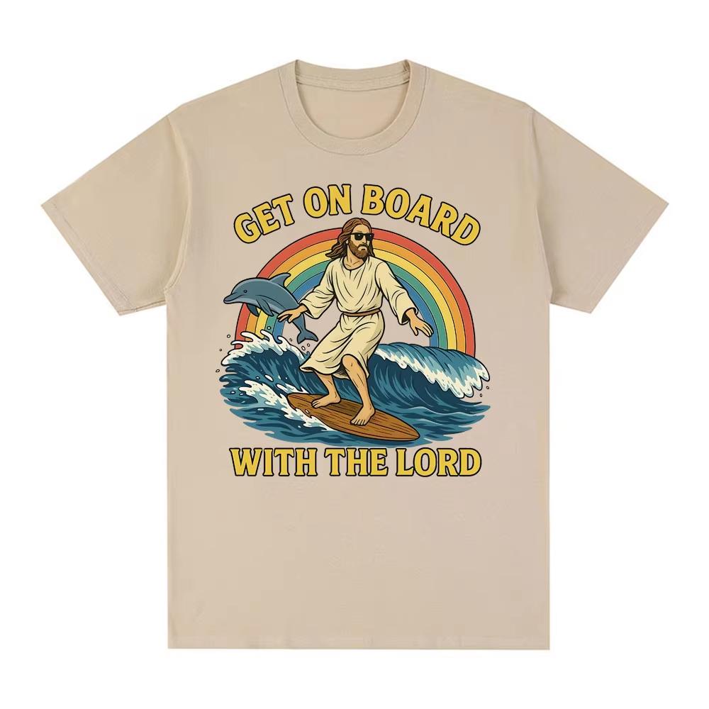 Boarding The Lord Funny Jesus Meme Tshirt 2026 Springsummer Men Women Casual Pure Cotton Fashion Street Wear Y2K Tshirt