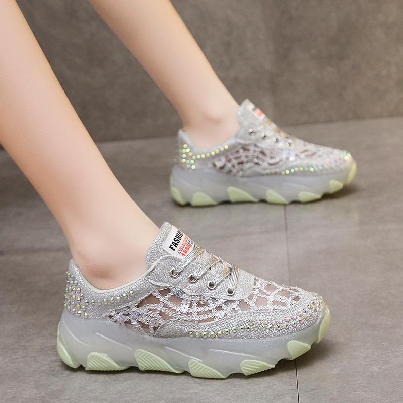 Fashion Shoes for Women 2024 New Shiny Rhinestone Women's Sneakers Shoes Autumn Korean Fashion Thick Sole Sports Shoes Zapatos De Mujer