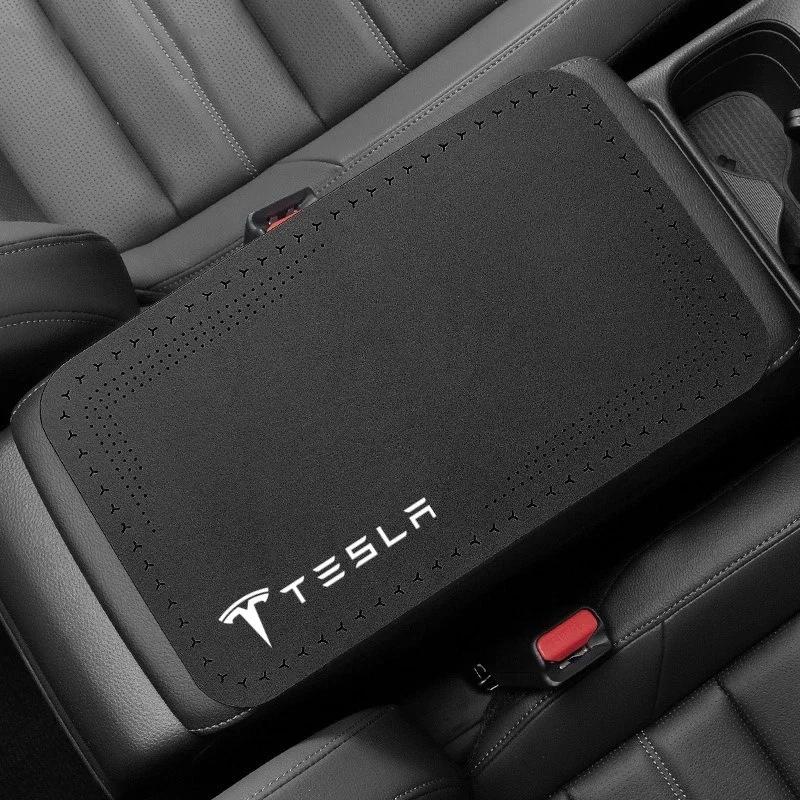 Car Sticker Tesla 1Pcs Car Armrest Pad Auto Storage Box Cover Protective Mat For Tesla Model 3 S X Y Roadster SpaceX Interior Ac