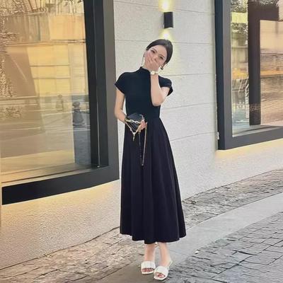 Women's Black Retro French-Style Slim Summer Dress