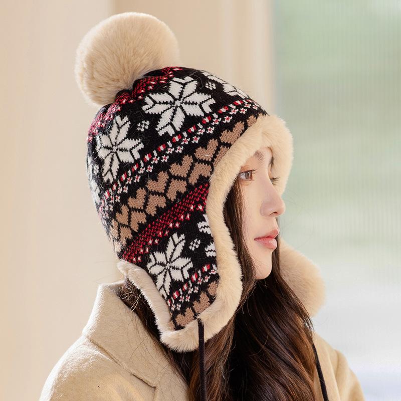 Women's Winter Knit Beanie Hat with Earflap, Long Ear Protection, Stretchy and Thick