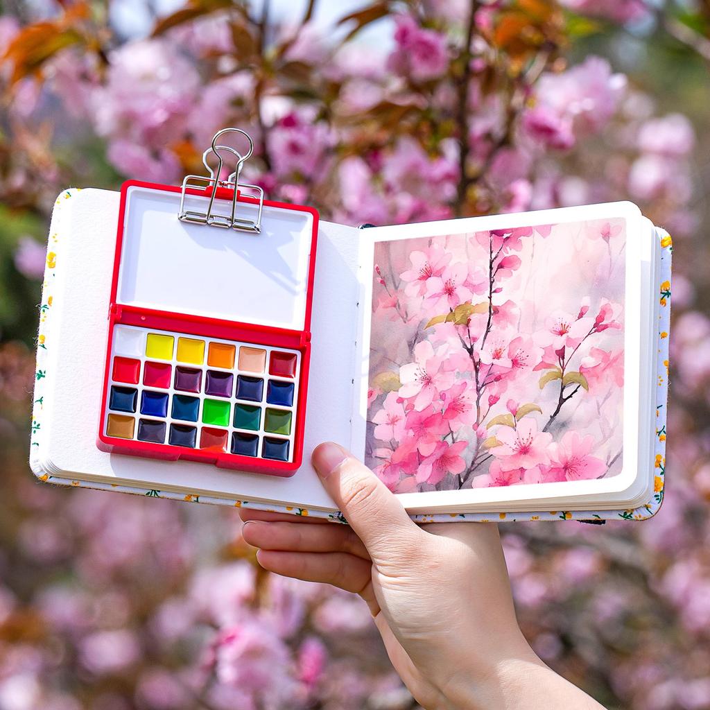 Travel Paint Palette Pocket Artist Watercolor Set Schmincke 12/24Colors Portable Watercolor Paint Box Sketchbook Set for Student