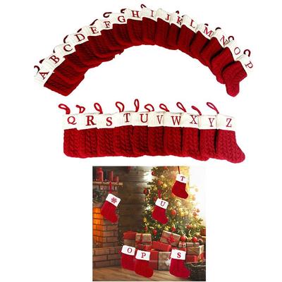 Multifunctional Yarn Christmas Socks Lined Embroidery Hanging Ornament Thickened with Red Letter Pendant Xmas