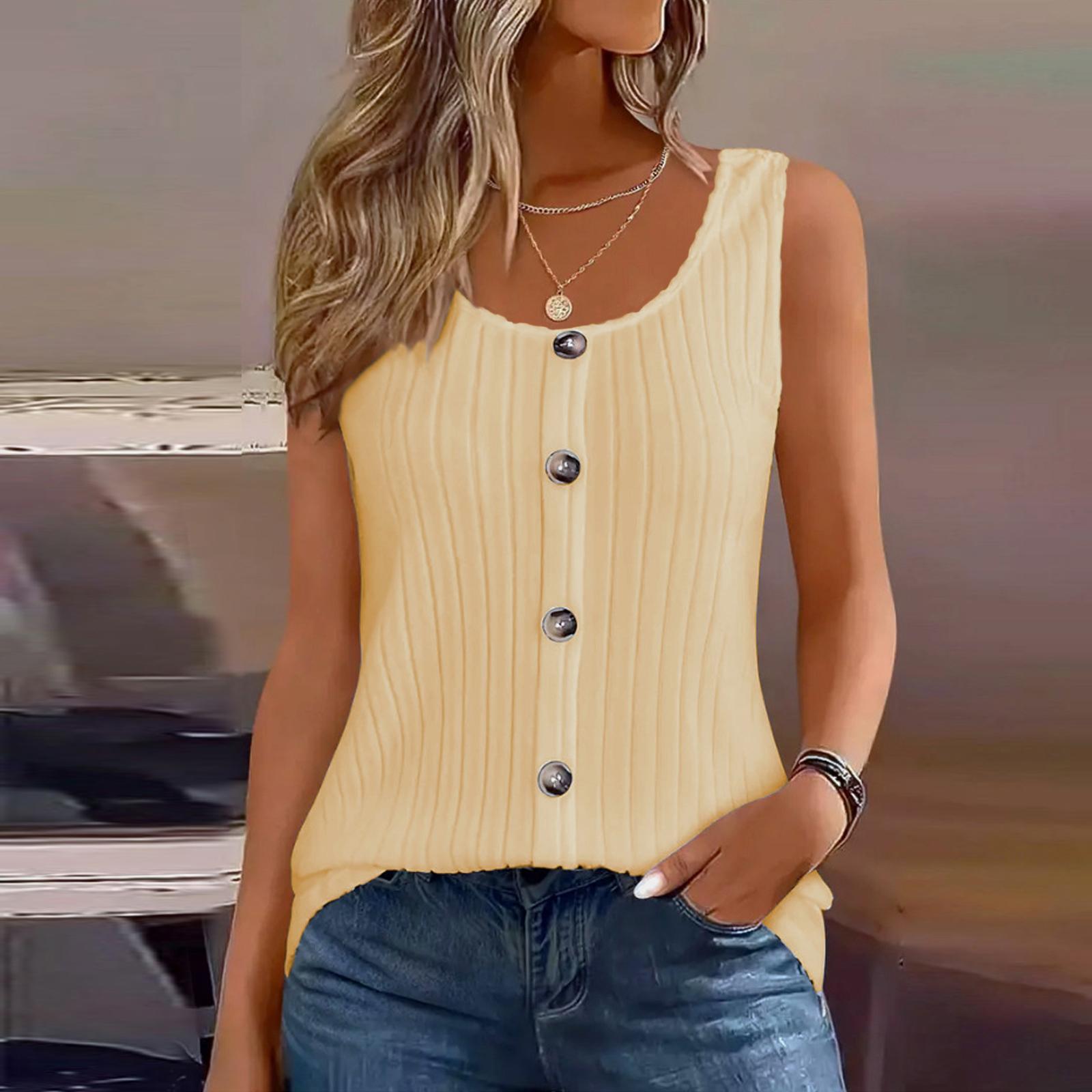 

Женские майки с круглым вырезом, повседневные камисоли, блузки без рукавов, нарядные летние рубашки L бежевый