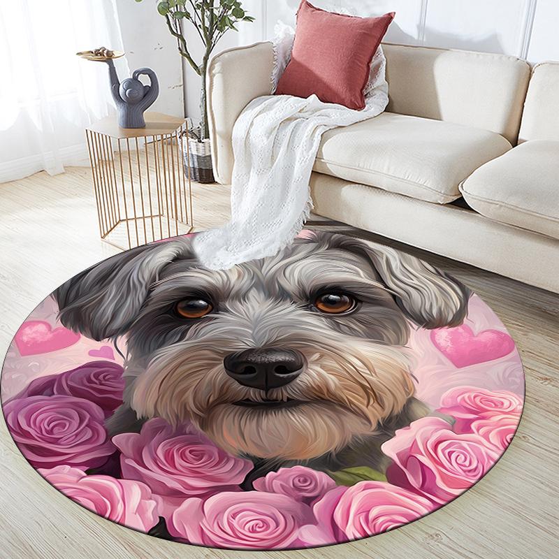 

Schnauzer and Roses pattern round rug,Carpet Rug for Living Room Bedroom Playroom ,Non-slip Floor Mat,Holiday Gifts and Birthday Gifts. 80cmx80cm