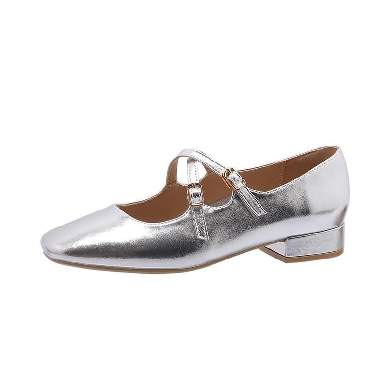 French Mary Jane Women's Shoes 2025 New Summer Small Leather Shoes Light Mouth Low Heel Temperament Popular Ballet Silver Shoes