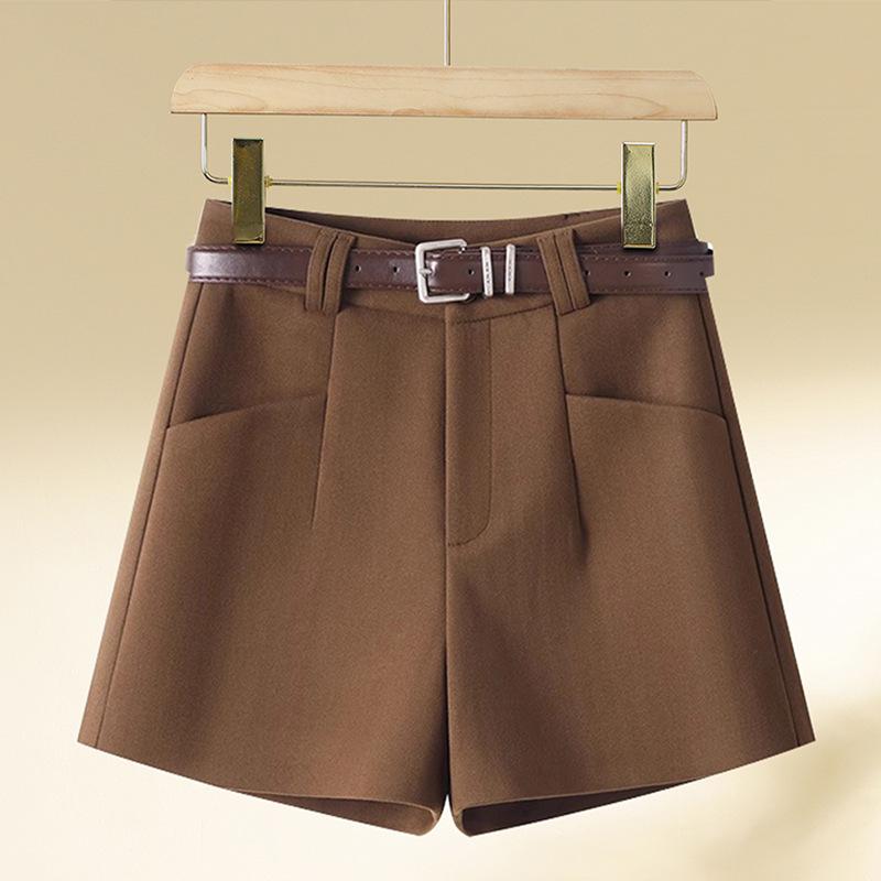 Women's High-Waisted A-Line Khaki Wool Shorts - Autumn/Winter 2024 Collection