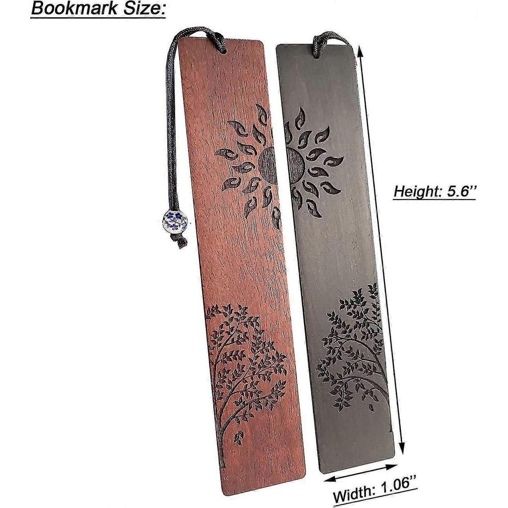 2 Pcs Wood Bookmark, Unique Bookmarks Gift for Men Women, Book Marks Accessories (Sun and Tree)