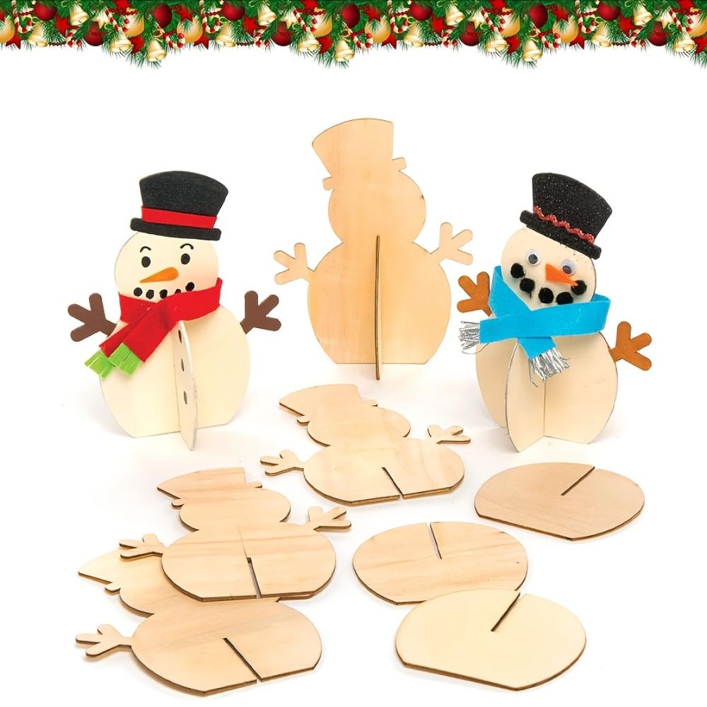 6pcs DIY Christmas Snowman Shape Assembly 3D Wooden Pieces Unfinished Painted Wooden Crafts Ornament for Home Decor