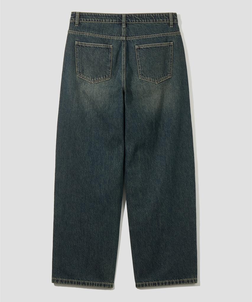 AGOD Vintage Washed Damaged Wide Denim Pants [Sand Indigo]