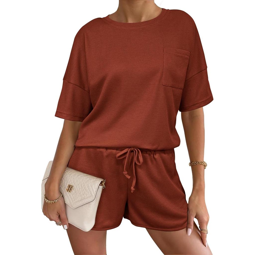 Women's Fashionable Loose-Fit Short-Sleeve Top + Shorts Casual Two-Piece Set