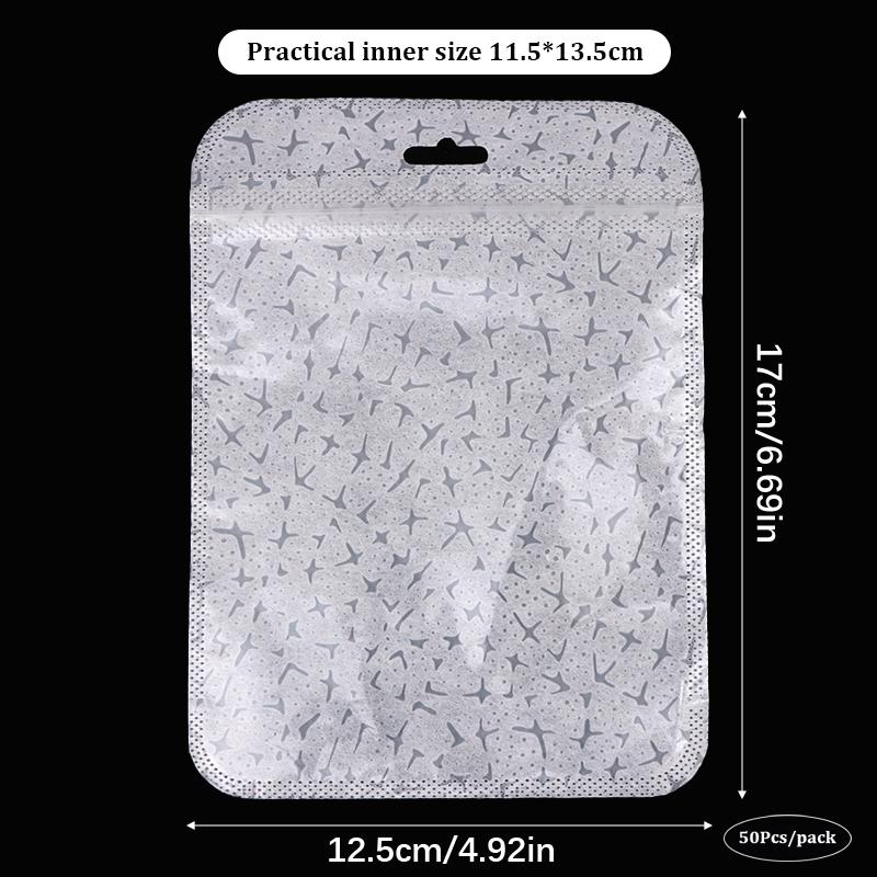 50 Stück Durchscheinende Weiße Gemusterte Stoff-Ziplock-Beutel Siegelbeutel Verpackungsbeutel Wiederverschließbare Ohrring-Halskette Schmuck Geschenk Aufbewahrungsbeutel