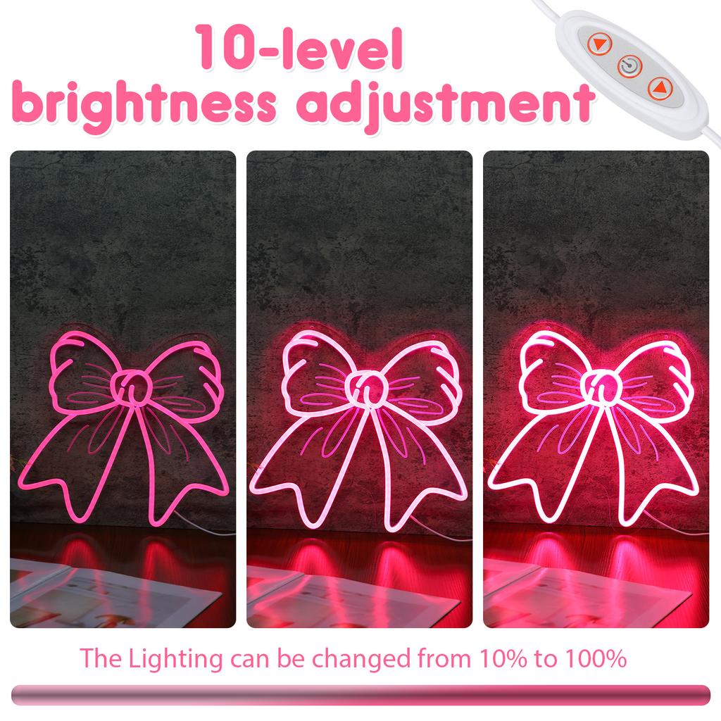 Bow Neon Sign Decor Light Board Wall Hanging Light Advertisement with Dimmable Switch Neon Light Sign for Girl Room OR Store