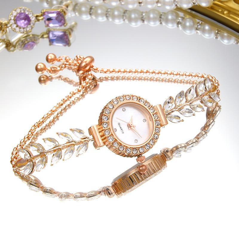 Reloj Pequeño Verde de Lujo Ligero Reloj de Cuarzo para Mujer Reloj de Pulsera Redondo con Diamantes Color Moda Retro Reloj de Alta Joyería