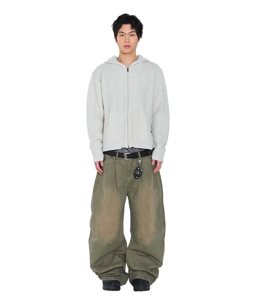 AAKAM Cable Knitted Zip-Up Hoodie (Gray)