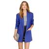 Blazer Azul Feminino Estilo Europeu e Americano - Lapela Entalhada, Um Botão, Comprimento Médio, Ajuste Slim, Perfeito para o Dia a Dia.