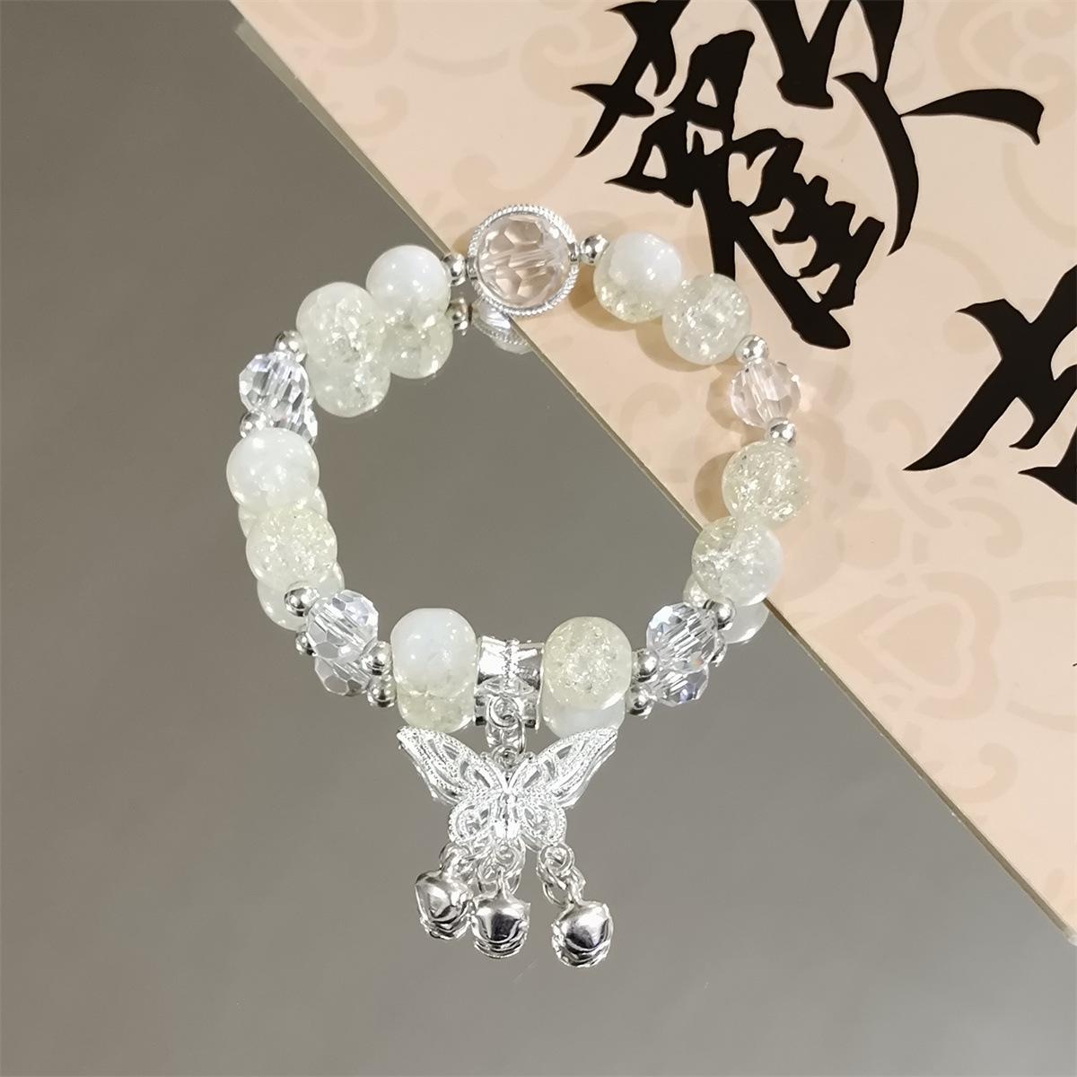 

Милые браслеты для девочек на руку с бабочкой, сердечком, колокольчиком, замком-кисточкой, бисером с трещинами на льду, стеклянными бусинами, эластичным браслетом для студентов 1PCS жёлтый