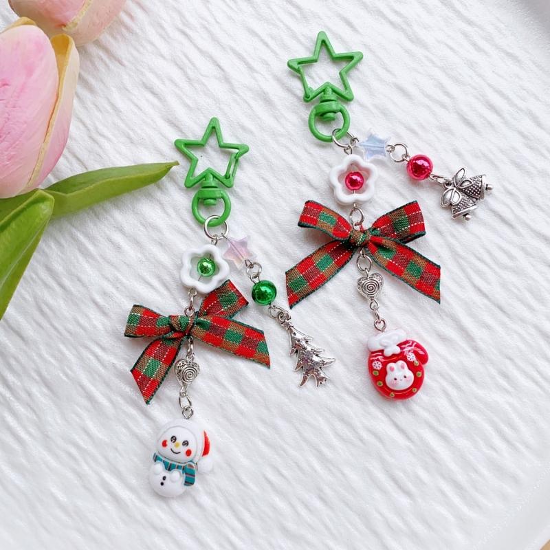 Bowknot Acrylic Phone Charm Straps Elegant Beaded Bowknot Phone Charm with Christmas Charm for Backpacks Purses
