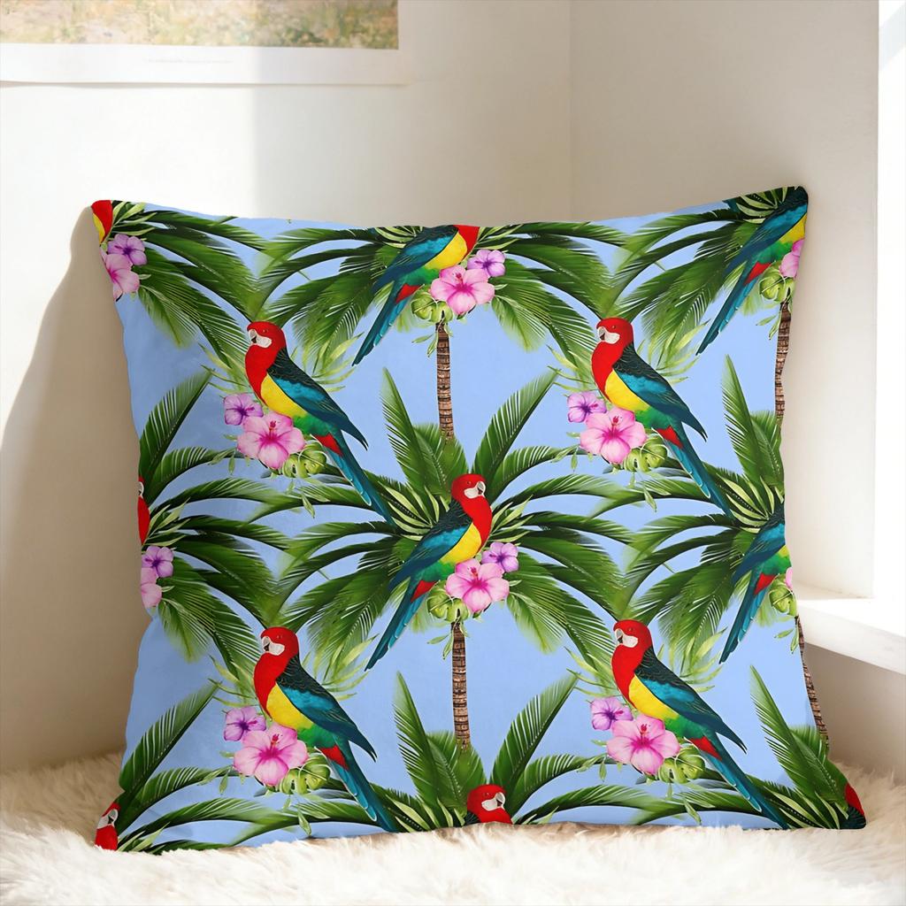 Tropical Parrot Palm Pillow Cover Square Cushion Cover Fashion Pillow Case For Living Room Bed Chair