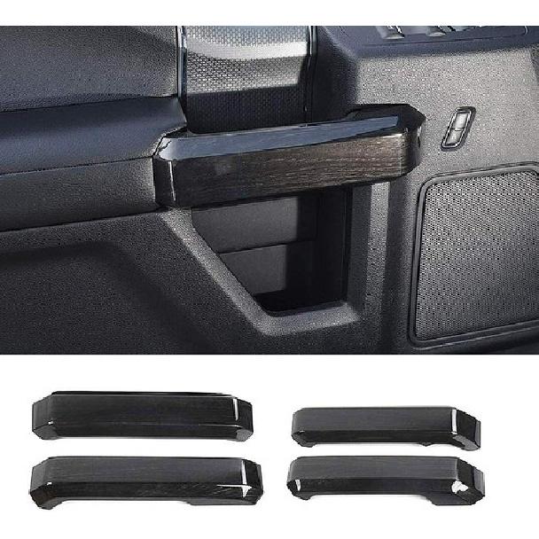Black Wood Grain Inner Door Handles Covers Decor Trim For Ford F150 2015-,4X