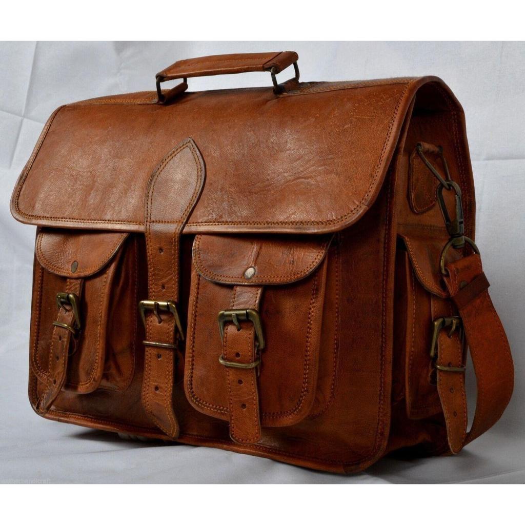 Retro Men's Brown Large Leather Laptop Bag Messenger Briefcase Satchel Shoulder