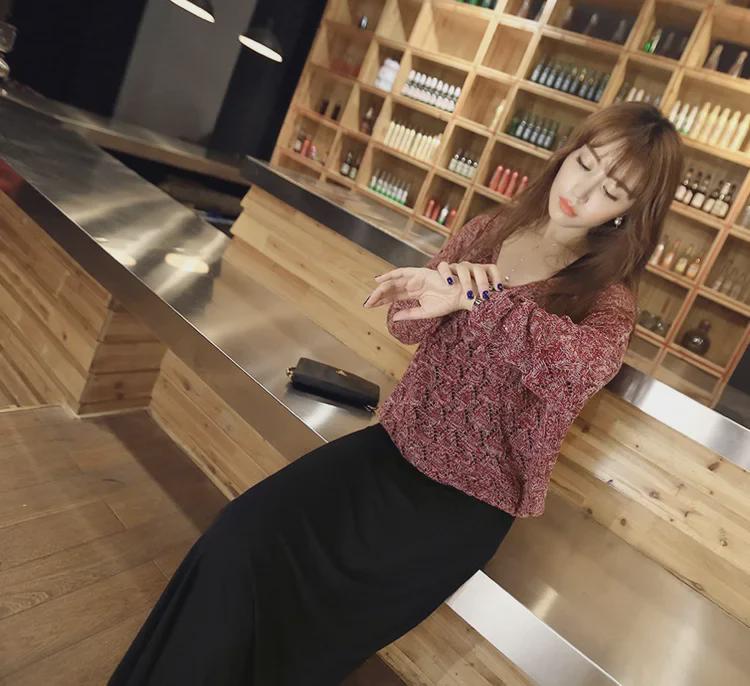 Rochie Costum Tricotat cu Mânecă Lungă pentru Femei Plus Size Stil Coreean - Colecția de Primăvară